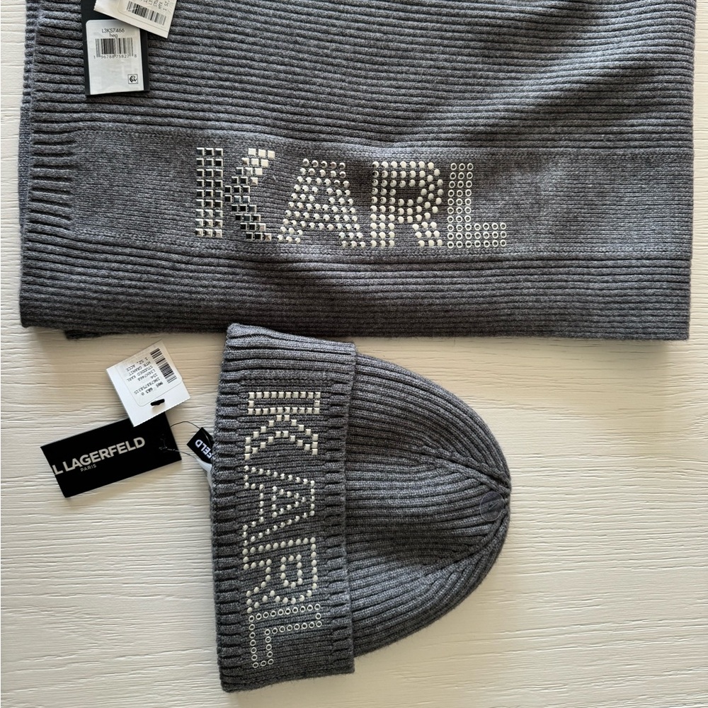 BNWT Karl Lagerfeld hat and matching scarf. Very soft!